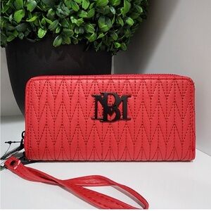 NWT Badgley Mischka Red Textured Clutch Wristlet & is A Phone Holder 4x7.5x1